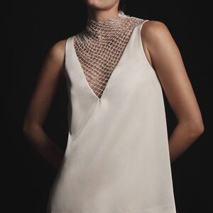 Anthropologie Mare Mare Crystal Mesh Inset V Neck